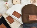 Newborn baby Beanies,Leather Patch Beanies for Baby Personalized,Beanies for Babies,Infant Beanie with Name,Kid Knitted Hat,Baby Shower Gift