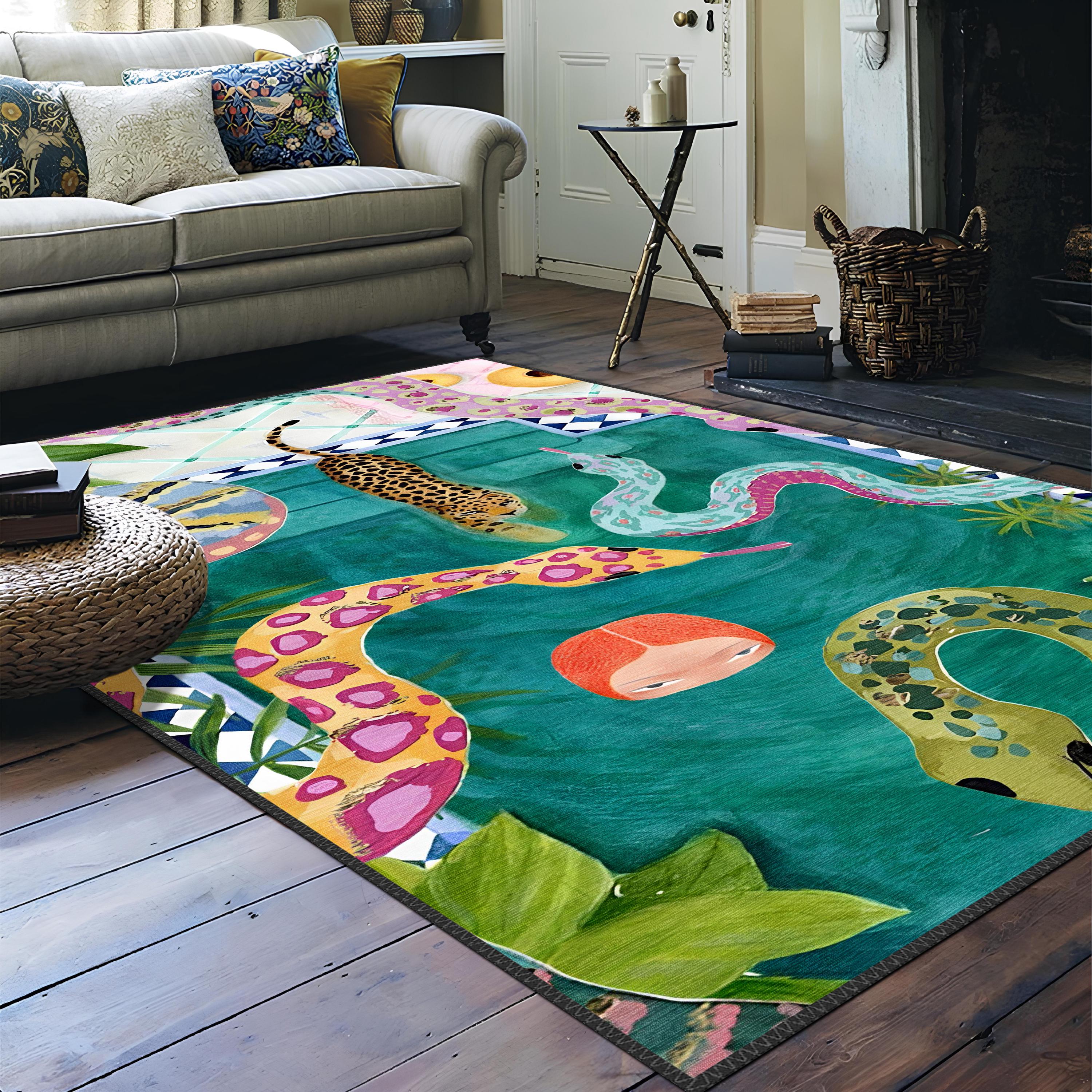 Snake Pattern Pop Art Rug, Modern Home Decor Rug, Decorative Washable ...