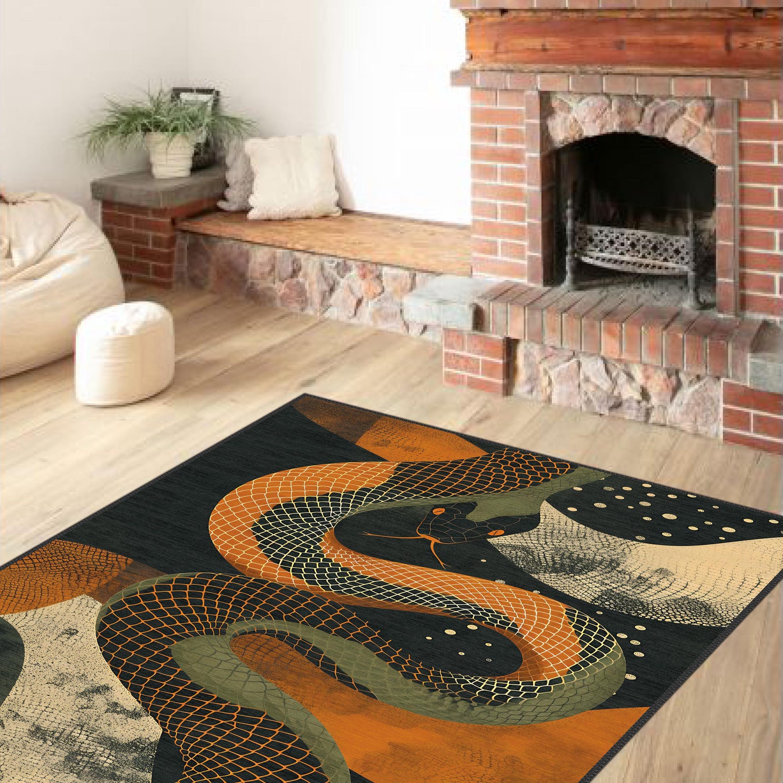 Snake Pattern Rug, Modern Home Decor Rug, Decorative Washable Rug, Non ...