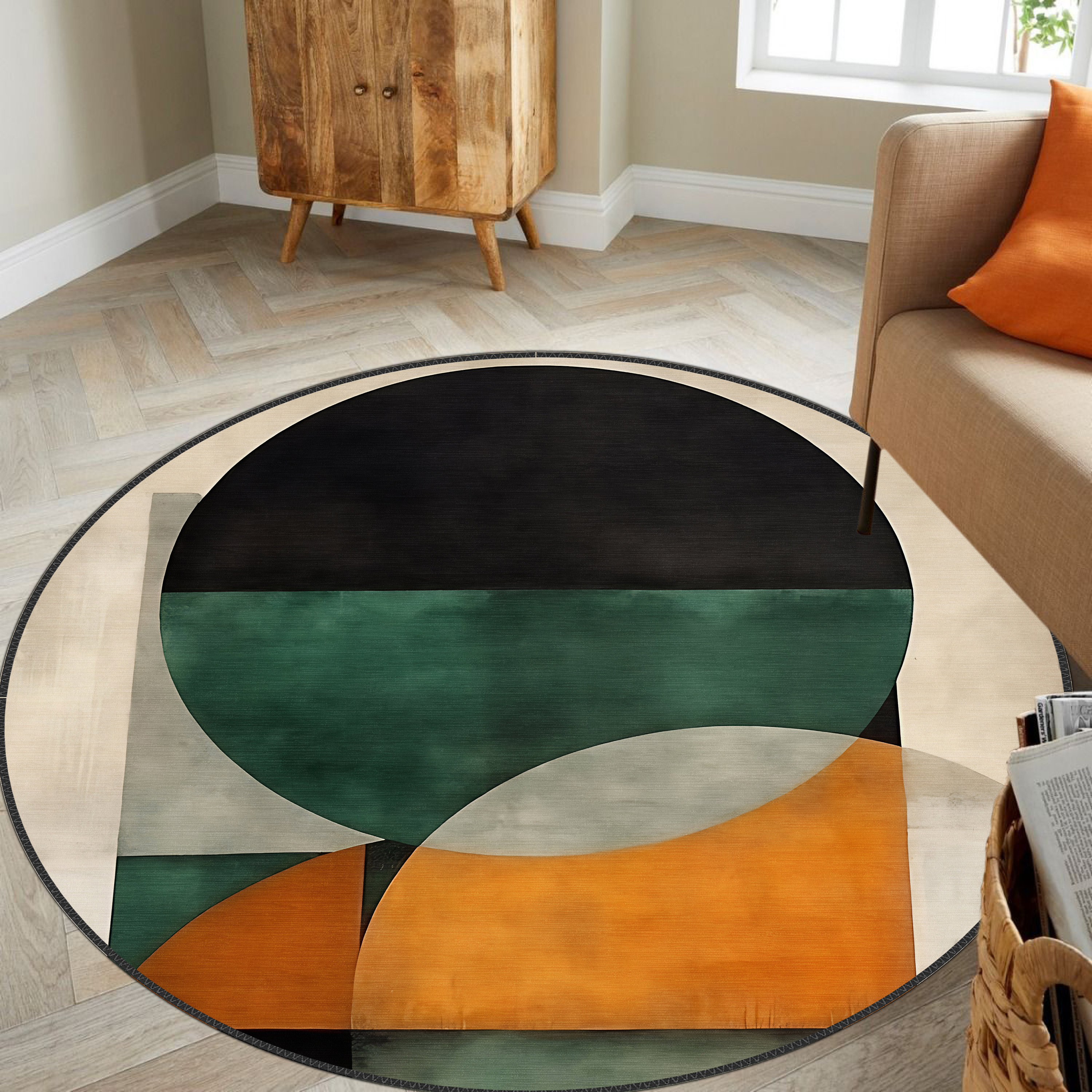 Mid Century Boho Round Rug, Stylish Contemporary Abstract Round Rug, Unique Large Rug, Modern Minimalist Rug, Home Decor Rug for Living Room