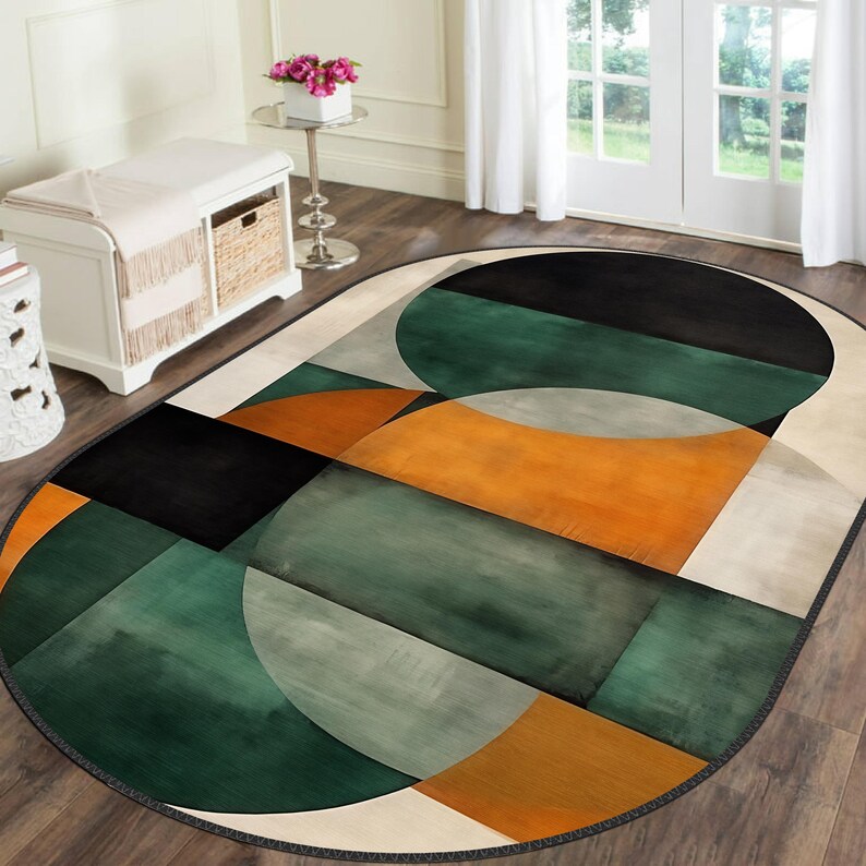 Contemporary Oval Rugs Mid Century Oval Boho Rug, Contemporary Abstract Oval Rug, Unique ...