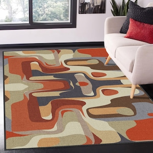 Modern Design Area Rug, Colorful Unique Design Rug, Home Decor Large Rug 8x10, Elegant Abstract Art Carpet, Rug for Living Room Bedroom
