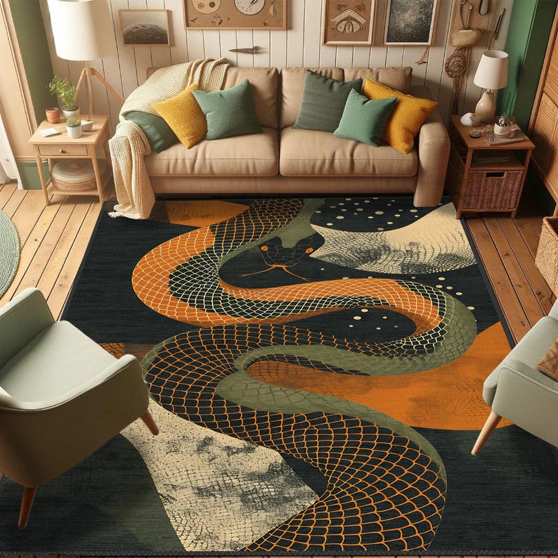 Snake Pattern Rug, Modern Home Decor Rug, Decorative Washable Rug, Non ...