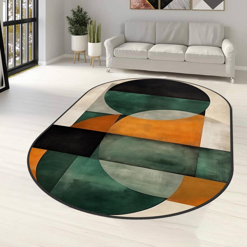 Contemporary Oval Rugs Mid Century Oval Boho Rug, Contemporary Abstract Oval Rug, Unique ...