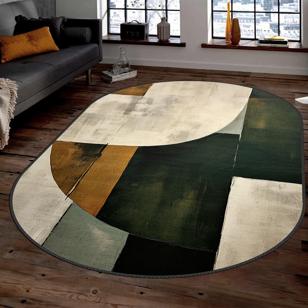 Mid Century Oval Boho Rug, Contemporary Abstract Oval Rug, Unique ...