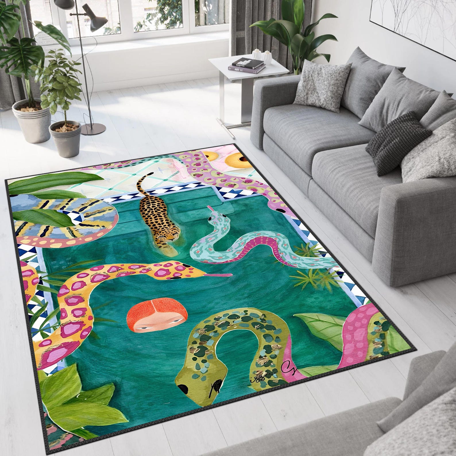 Snake Pattern Pop Art Rug, Modern Home Decor Rug, Decorative Washable ...