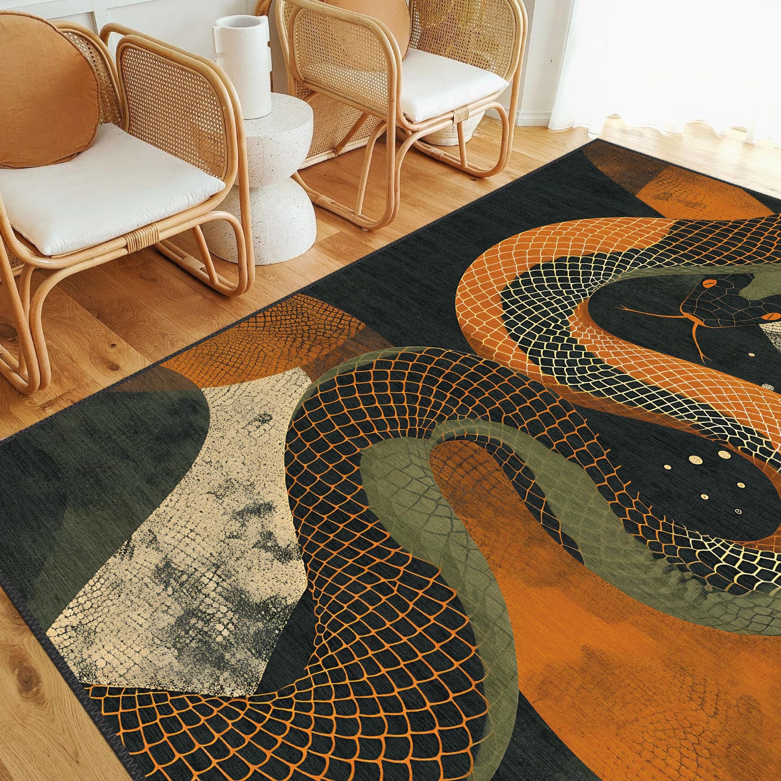 Snake Pattern Rug, Modern Home Decor Rug, Decorative Washable Rug, Non ...