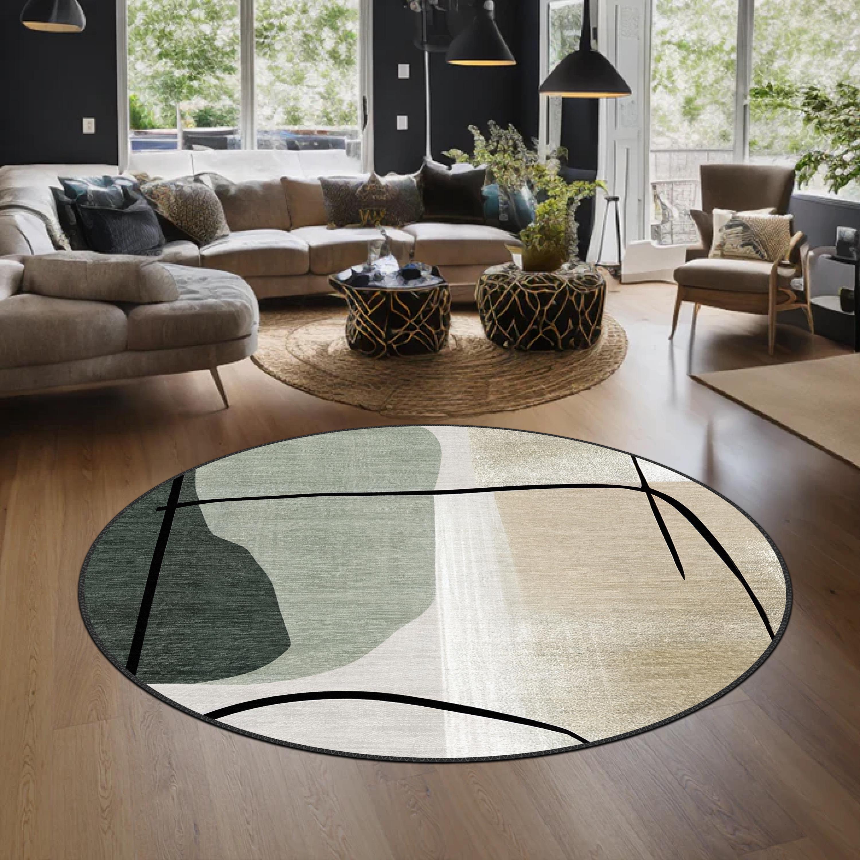 Boho Round Mid Century Boho Round Rug, Stylish Contemporary Abstract Round Rug ...