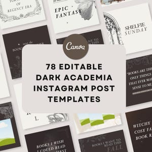 78 Bookstagram Canva-sjablonen, Instagram-sjabloonbundel, bewerkbare berichten voor Bookstagram, duistere academische sjablonen voor boeken, Instagram-berichten