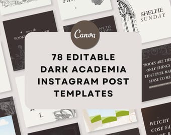 78 Bookstagram Canva Templates, Instagram Template Bundle, Editable posts for Bookstagram, dark academia bookish templates, Instagram posts