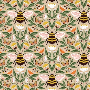 PREORDER - Cloud9 - Honey Garden, Bee-utiful in Tan by Juliana Tipton Cloud 100% Certified Organic Cotton by the HALF YARD - 227770