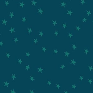 May include: A seamless pattern featuring teal stars scattered across a dark teal background. The stars are hand-drawn with a slightly irregular shape, creating a whimsical and playful design. This pattern is suitable for various applications.