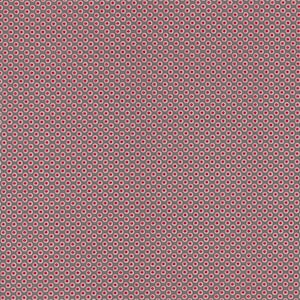 Peut inclure: Motif répétitif de petits cercles rouges avec des contours blancs sur un fond gris foncé. Les cercles sont espacés uniformément, créant un aspect texturé et pointillé. Idéal pour tissu ou papier peint.