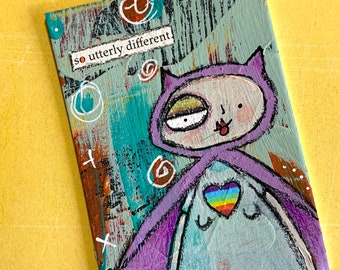 Cat Cape Pride Rainbow Heart Found Poetry ATC ACEO Artist Trading Card