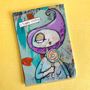 Rosa Haare Lollipop gefunden Poesie ATC ACEO Künstler Trading Card
