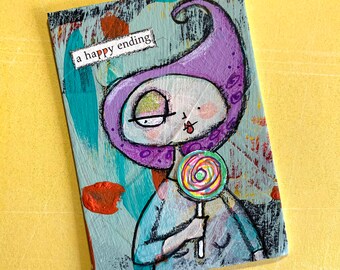 Pink hair Lollipop Found Poetry ATC ACEO Artist Trading Card