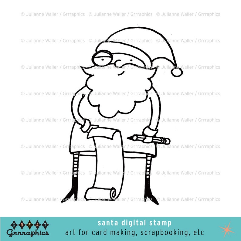 Père Noël avec liste timbre numérique Clipart image 1