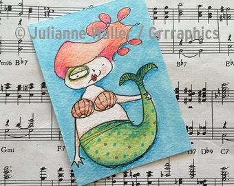 watercolor mermaid ACEO / ATC original