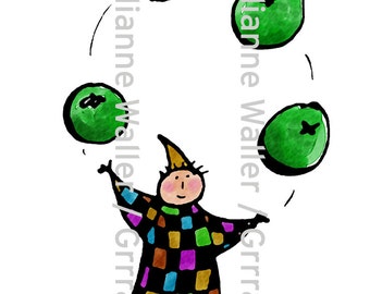 People with Food: green pea juggler vegetable digital printable clipart