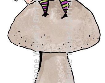 People with Food: Mushroom nap digital printable clipart