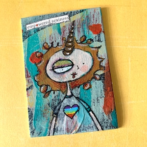 Unicorn Pride Rainbow Heart Found Poésie ATC ACEO Artiste Carte à collectionner