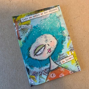 Cartão Colecionável Mulher de Cabelo Azul Encontrada Poesia ATC ACEO Artista