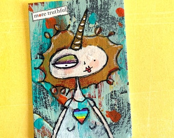 Unicorn Pride Rainbow Found Poetry ATC ACEO Artist Trading Card