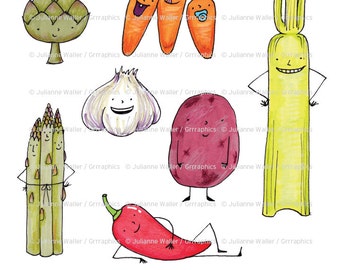 Happy talking veggies illustrations