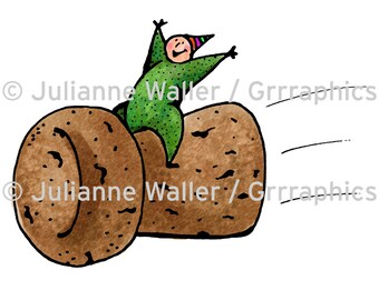 People with Food:  Flying Champagne Cork digital printable clipart