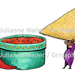 Les gens avec de la nourriture : Nachos et salsa numérique clipart imprimable