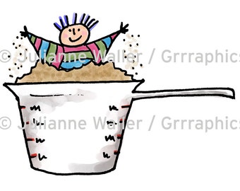 People with Food: Playing in measuring cup digital printable clipart