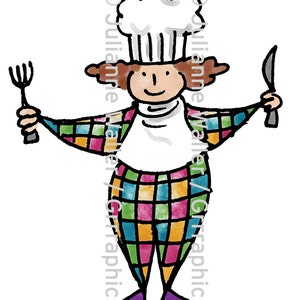Les gens avec de la nourriture : Chef avec clipart imprimable numérique de coutellerie