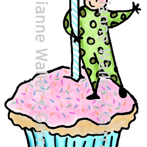 Les gens avec de la nourriture : petit gâteau avec bougie numérique clipart imprimable