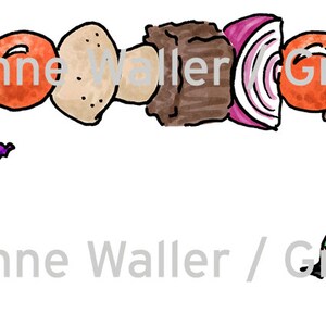 Les gens avec de la nourriture : brochette de légumes et de viande clipart imprimable numérique