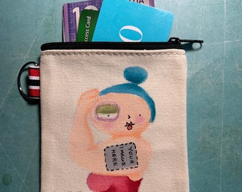 Zipper pouch wallet change purse hand painted card holder tattoo fund