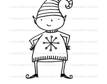 Happy Christmas Elf Digital Stamp Clipart