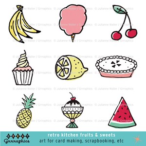 Retro Küchen Früchte & Süßigkeiten-Clipart