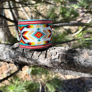 Shiny Gold Color Handmade Beaded Stretch Wood Buckle Seed Bead Cuff