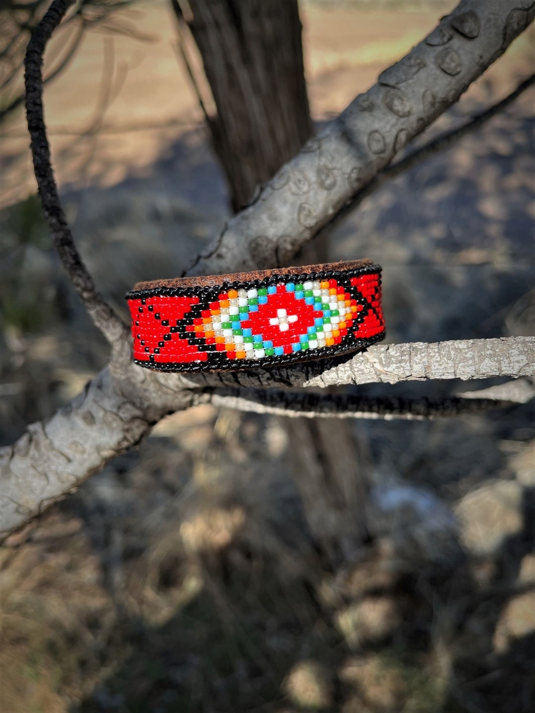 P Diamond Seed bead cross cuff main image 1