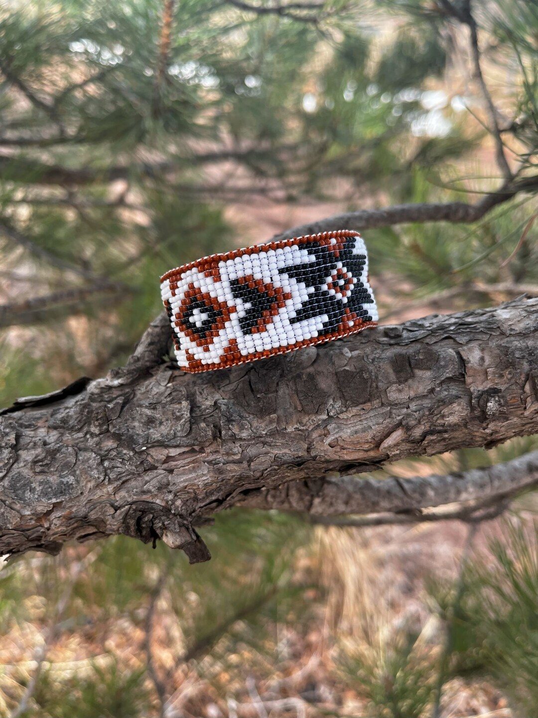 P Diamond Seed bead cross cuff