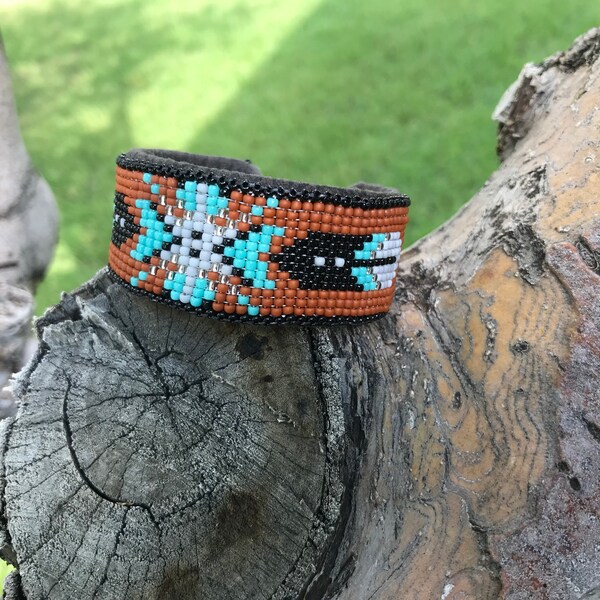 thumbnail image 2 of Handmade Turquoise Beaded Stretch Cuff Bracelet With Wood Buckle - Blue, Indonesia 2 of 6