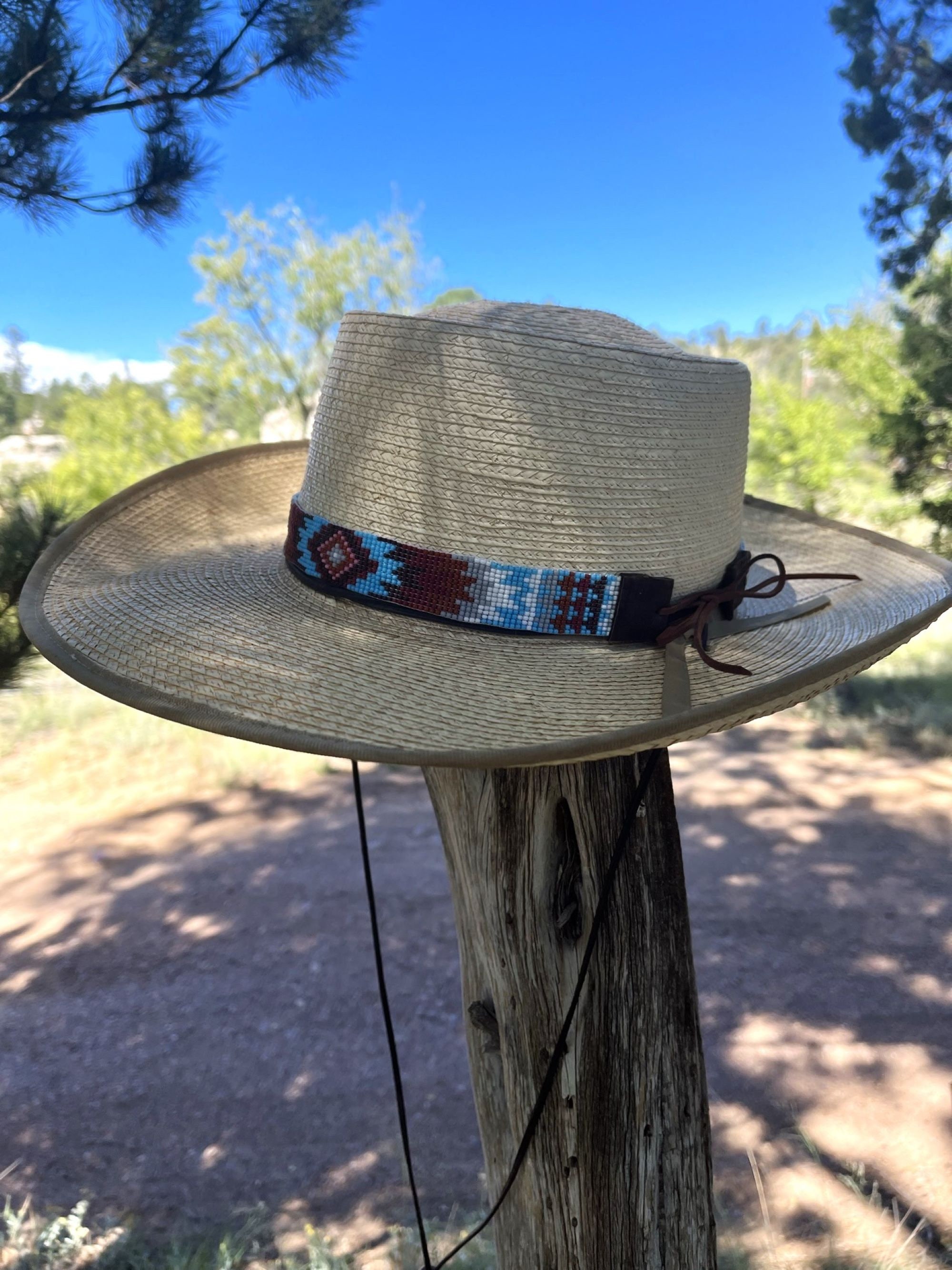 Blue White Red Yellow Seed Beaded Thunderbird Beadwork Cowboy Hat Band Belt  IBL