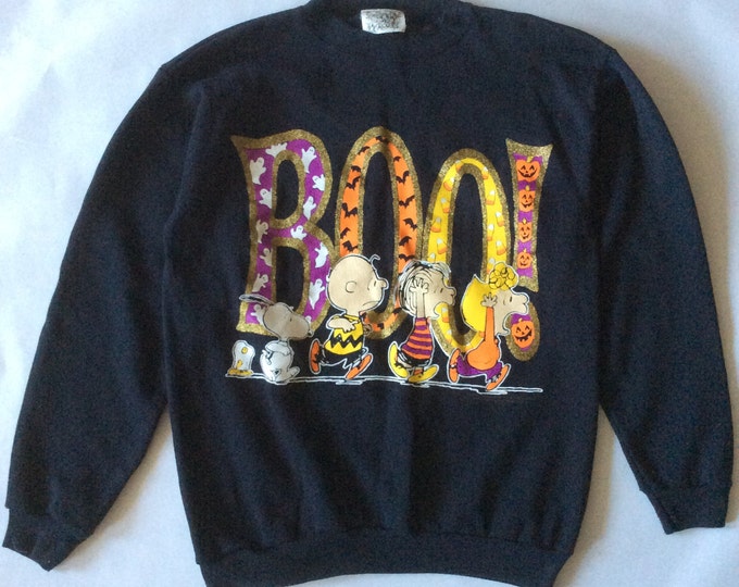 Vintage Peanuts Halloween Sweatshirt Black With Orange Etsy