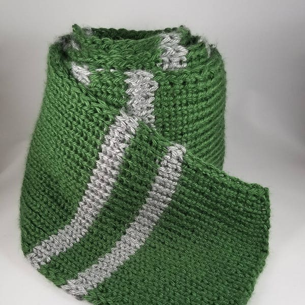 Green and Gray Striped Scarf