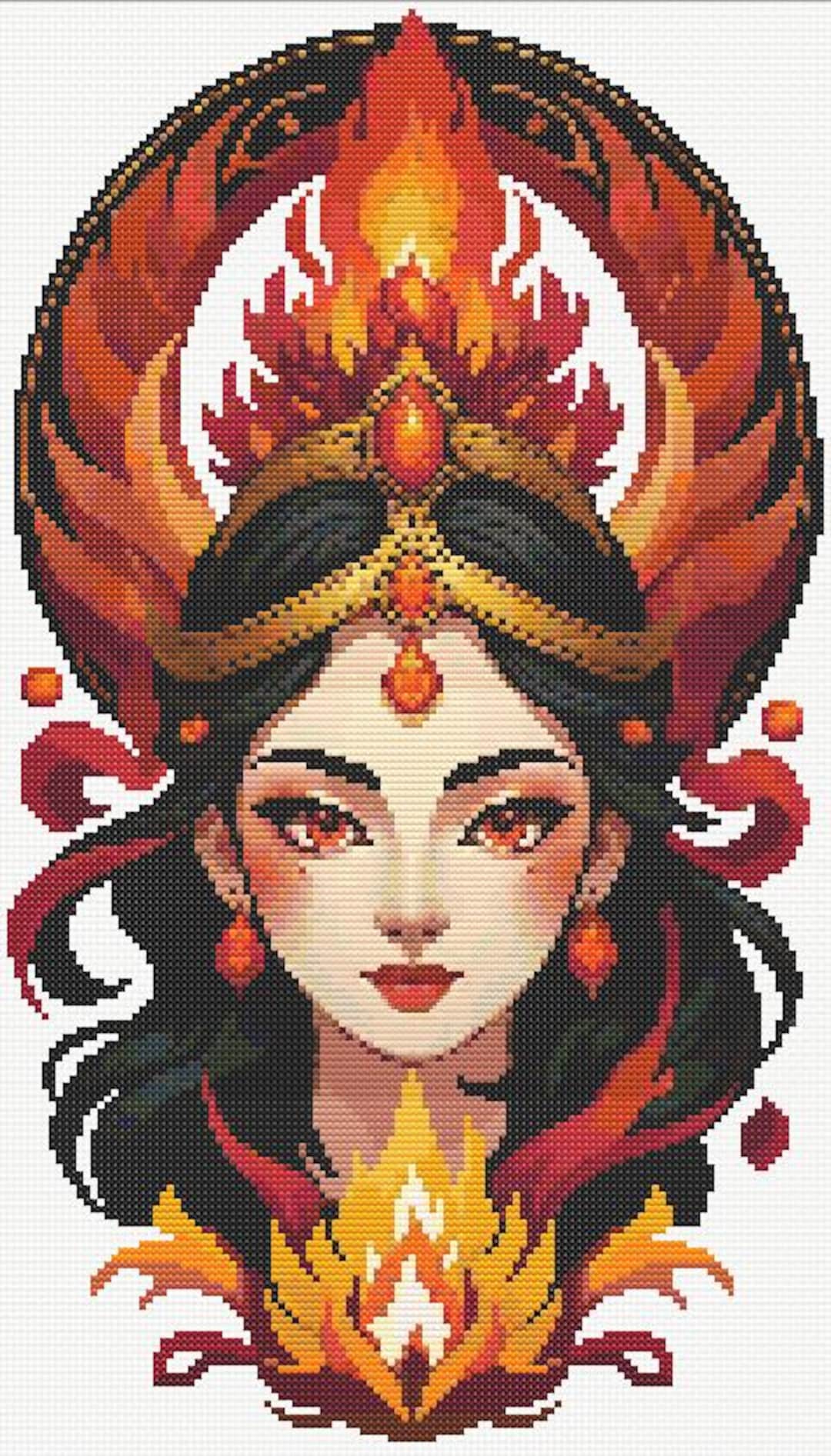 Goddess of Fire Portrait Cross Stitch Pattern (PDF Digital Download ...