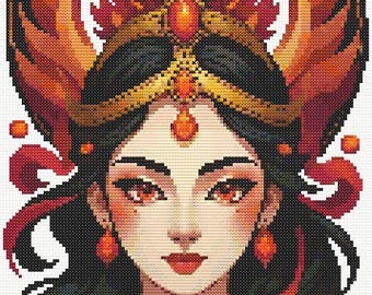 Goddess of Fire Portrait Cross Stitch Pattern (PDF Digital Download) | Fantasy Art