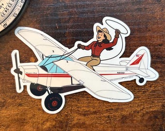 Adesivo in vinile "Flying Cowgirl": regalo per pilota donna, decalcomania per aereo Super Cub da 4 pollici