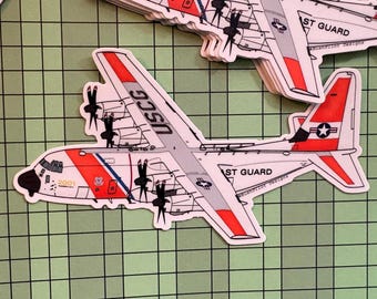 Adesivo C-130 USCG da 5 pollici fustellato / Decalcomania per aereo Hercules C-130J della Guardia Costiera / Adesivo in vinile per aviazione militare