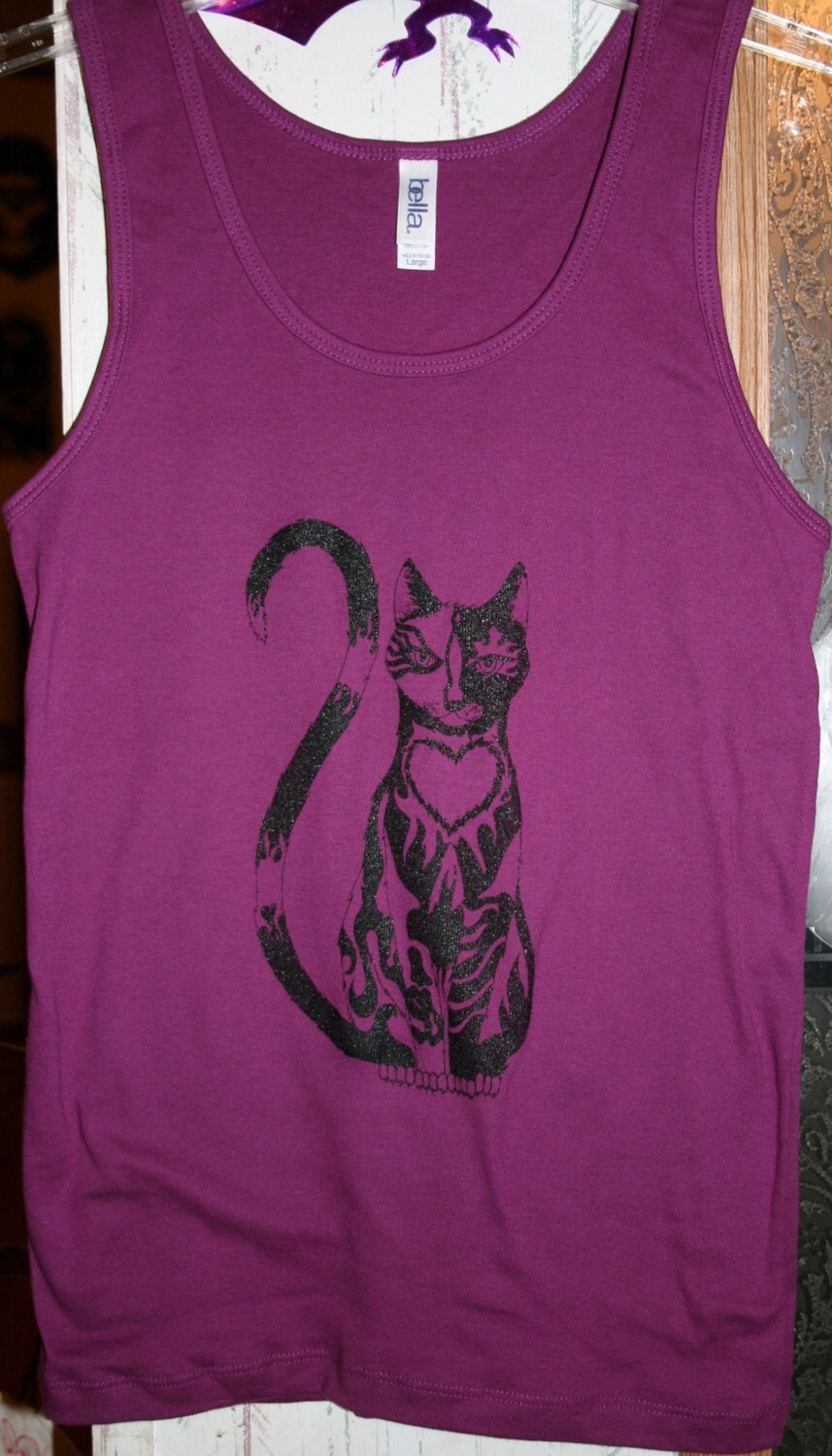 Original Cat Design on Currant Colored Ladies Tank Top - Etsy