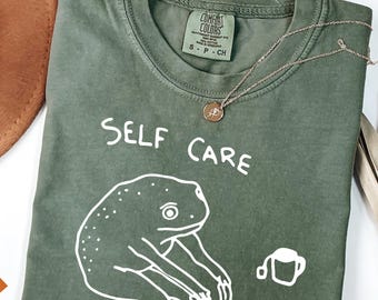 Comfort Colors® Funny Frog Self Care Shirt, Birthday Gift, Gift For Her Him, Cottagecore Frog T-Shirt, Positive Vibes Shirt, Christmas Gifts